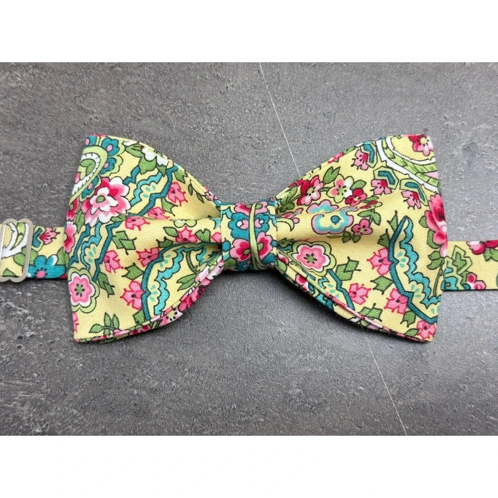 Custom‎ Mens Yellow Floral Bow Tie Pre-tied Adjustable Handmade bowtie